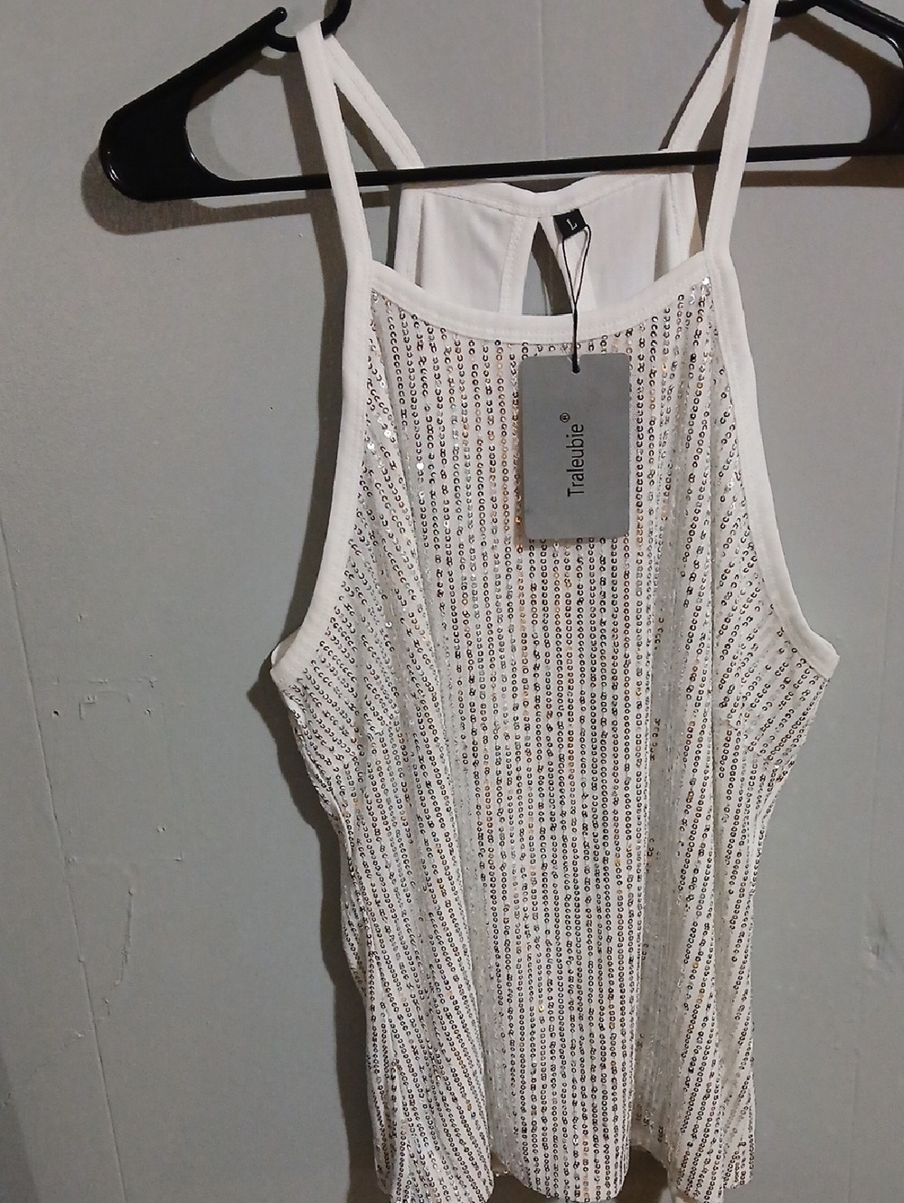White Sequin Halter Tank Top